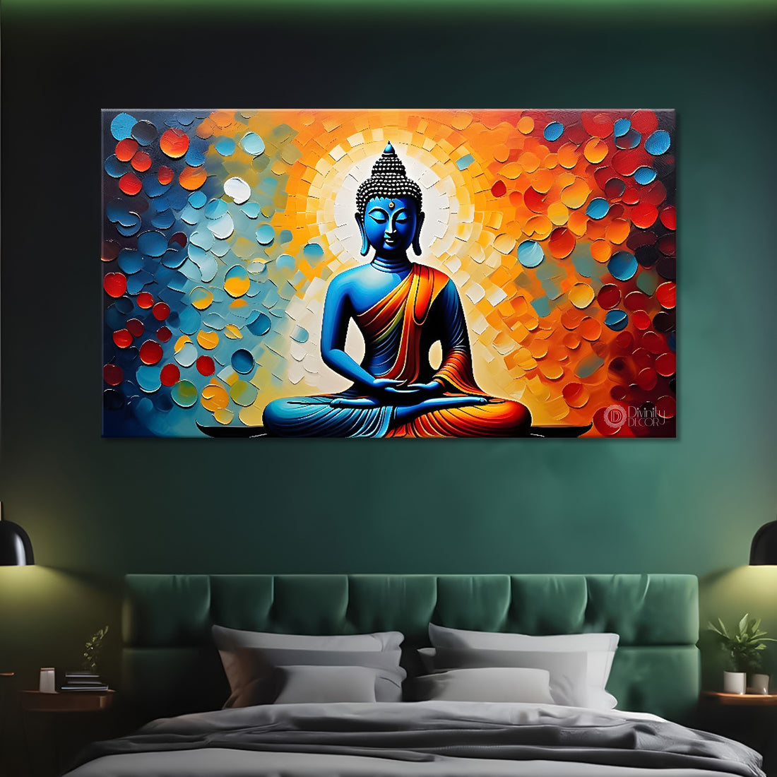 Buddha in colorful background textured painting Canvas Wall Painting - Buddha-90