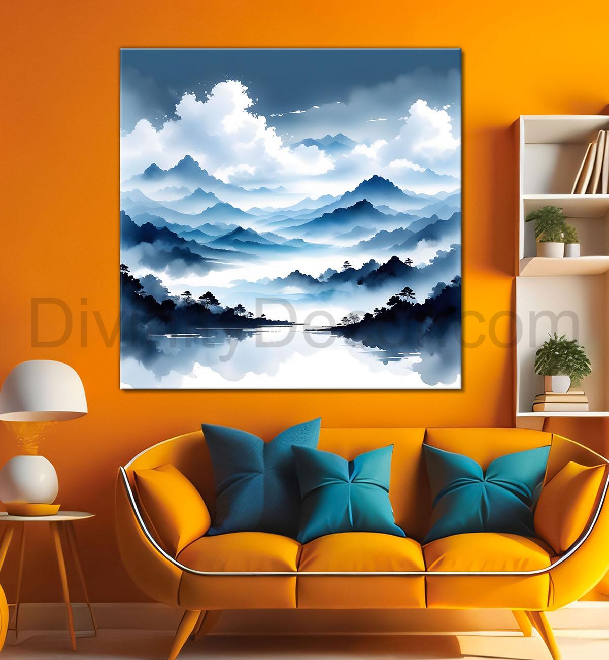 Mountains in the clouds water colour painting 24X24- Nature Art -S-90