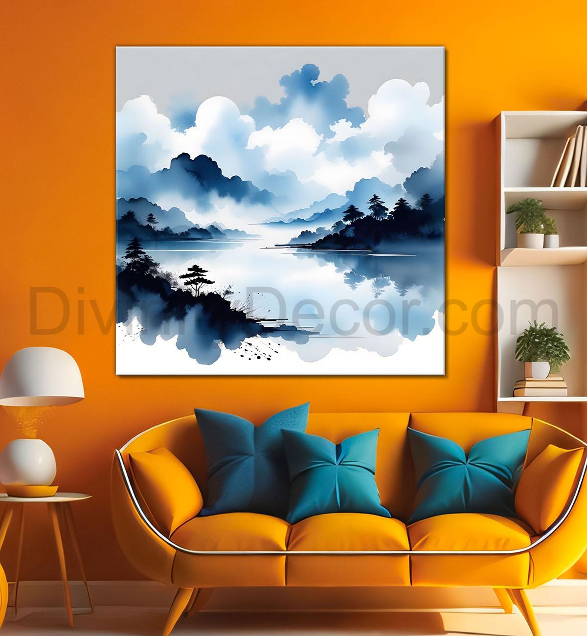 Mountains in the clouds water colour painting  24X24- Nature Art -S-92