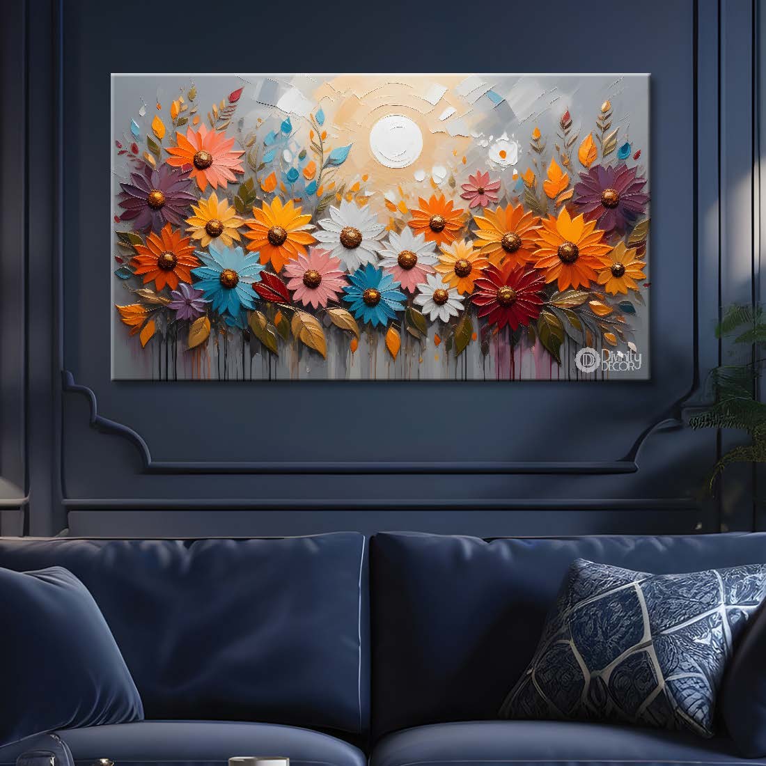 Colorful flowers with light textured background painting- Design - Flower-92