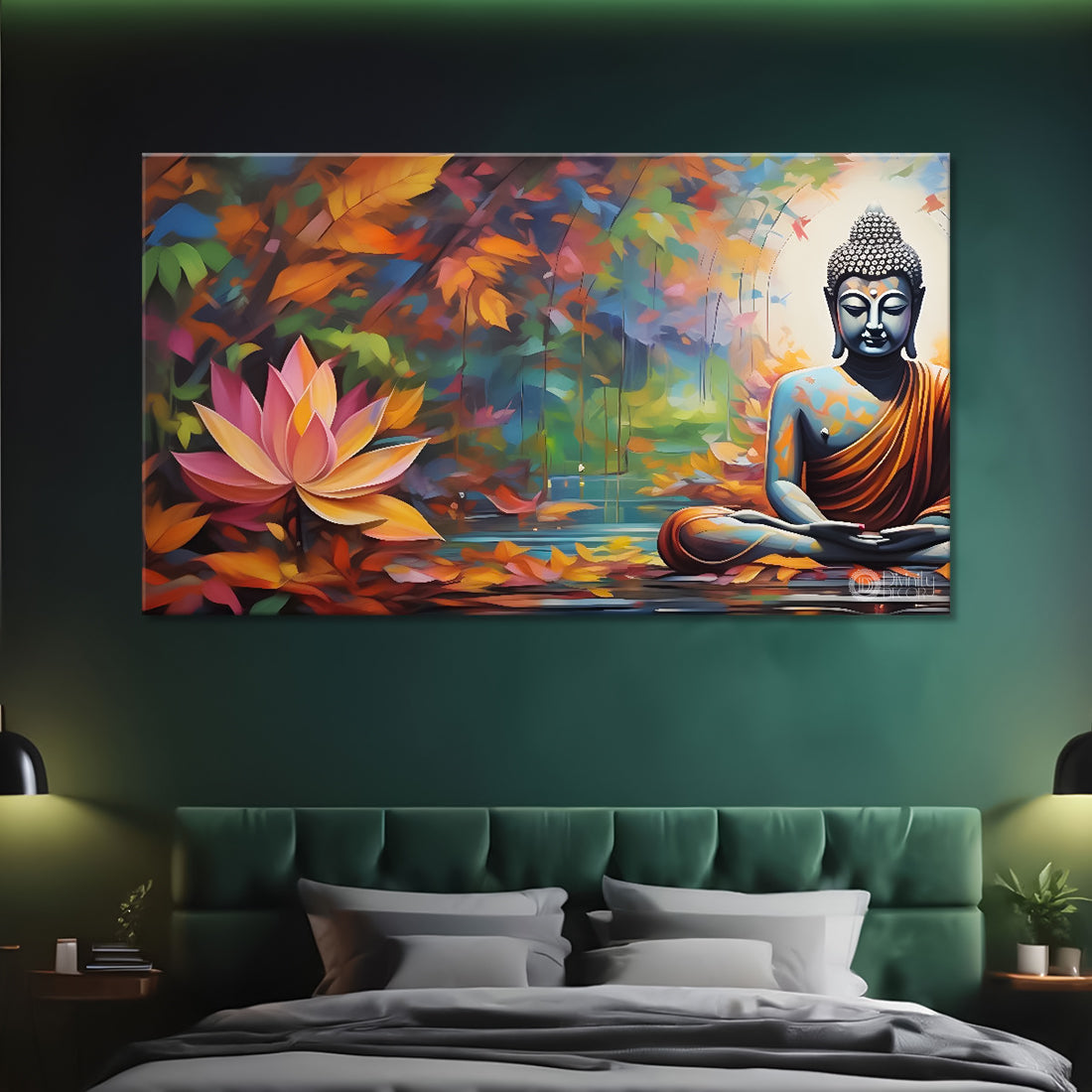 Buddha in lotus background painting Canvas Wall Painting - Buddha-92