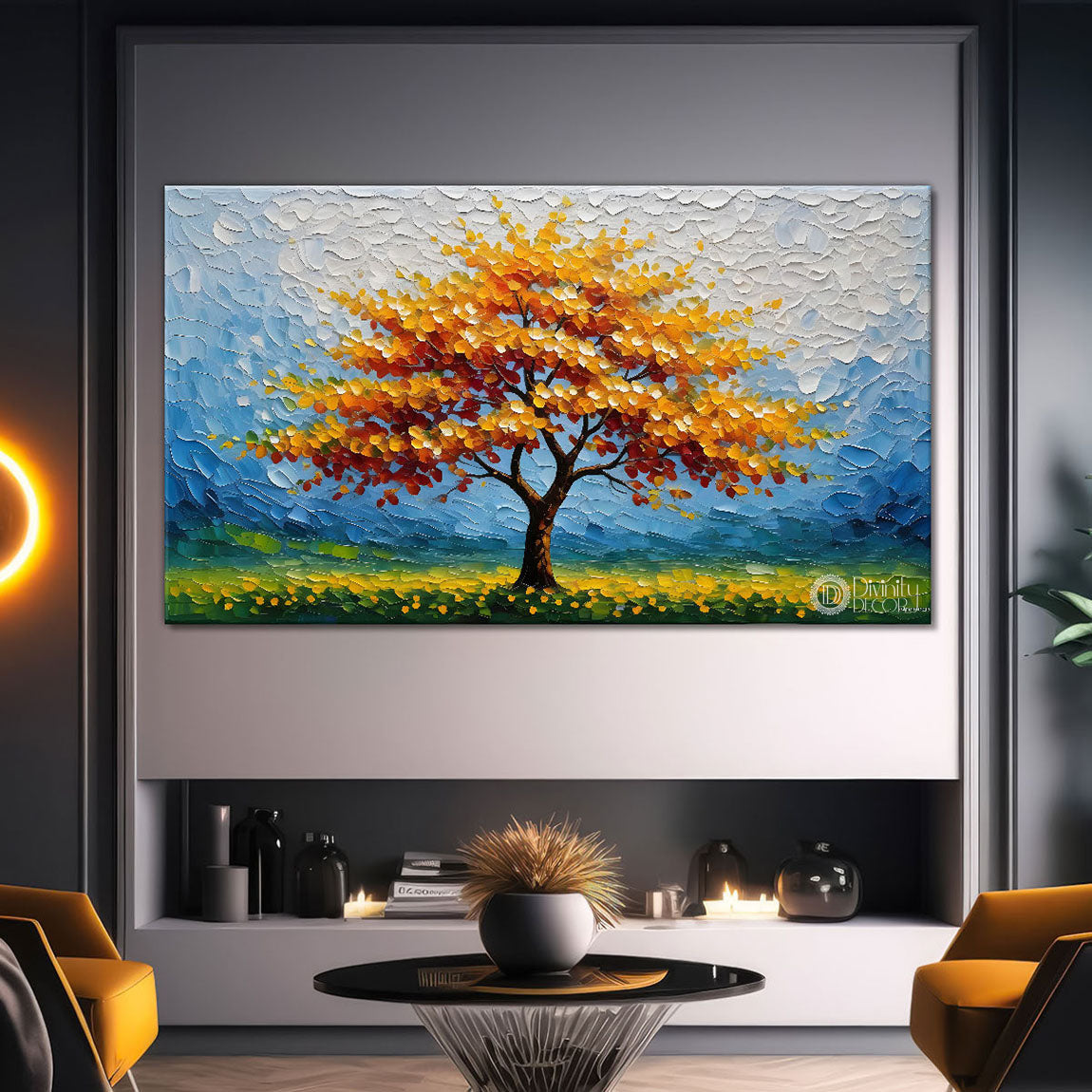 Orange tree in textured modern art Canvas Painting - Design - Tree-93