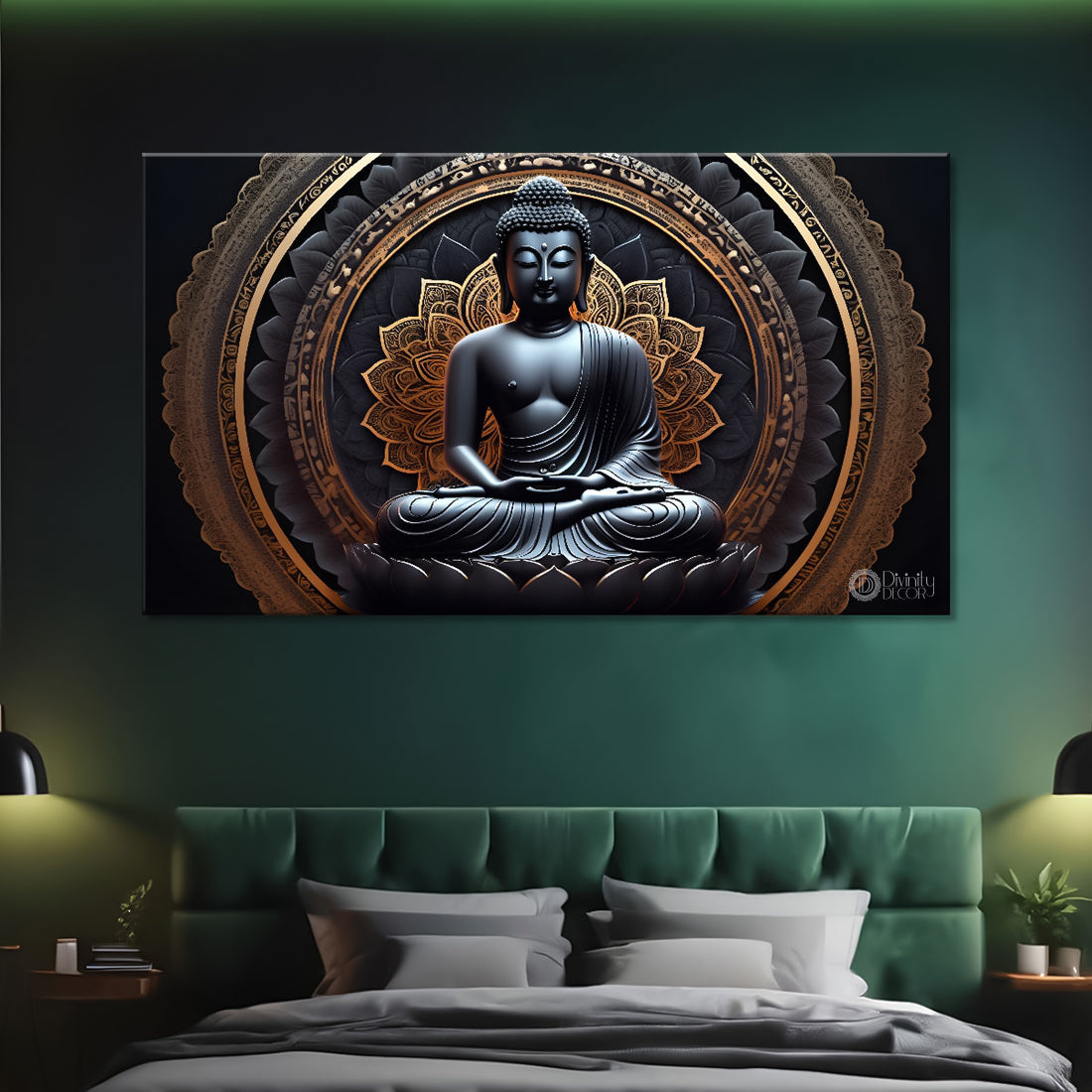 Black buddha with brown textured painting Canvas Wall Painting - Buddha-94