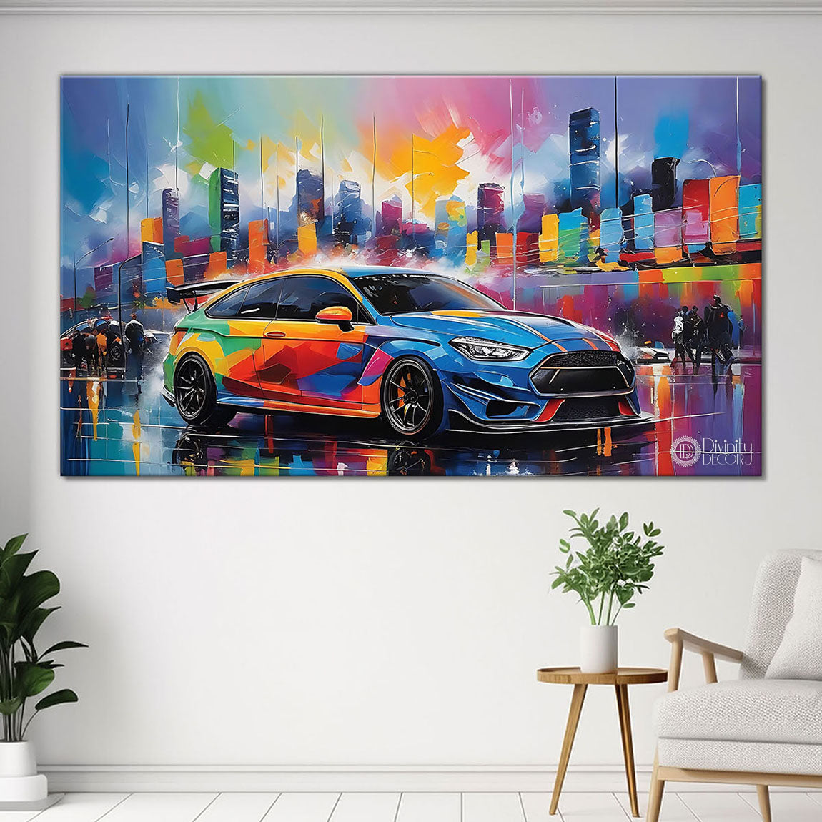 Colorful textured water color car painting Canvas Painting - Nature Art -94