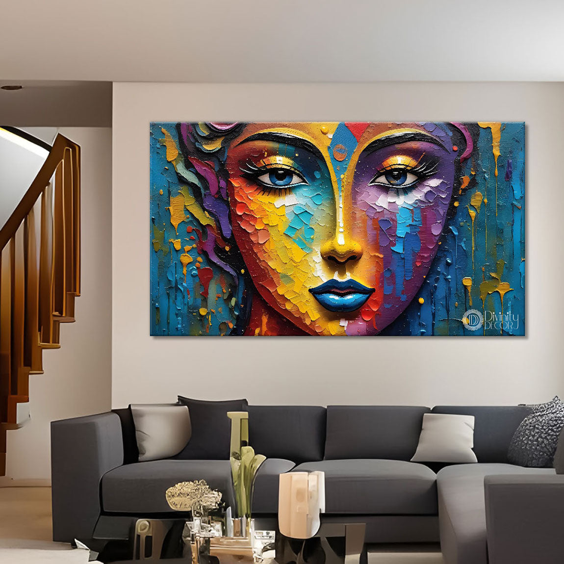 Colourful faced lady modern art Canvas Painting - Design - Modern-L-95