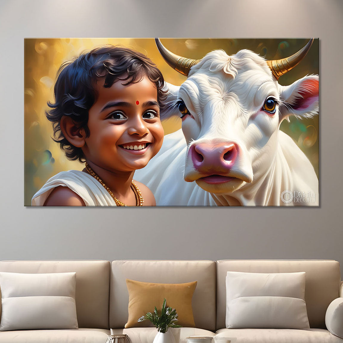 Little Krishna with cow painting Canvas Painting - Design - Krishna-95