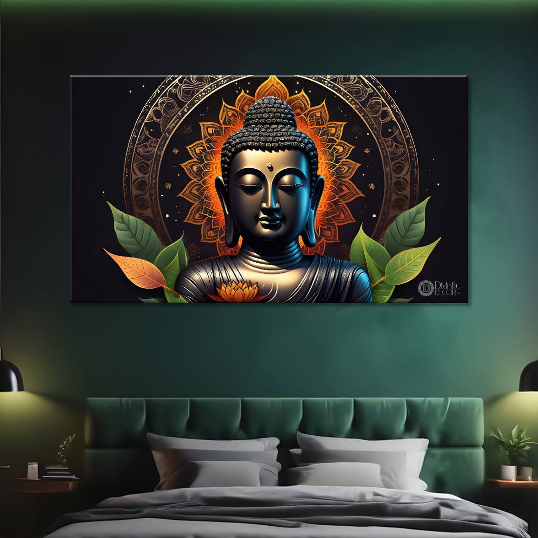 Buddha face in orange background textured painting Canvas Wall Painting - Buddha-95