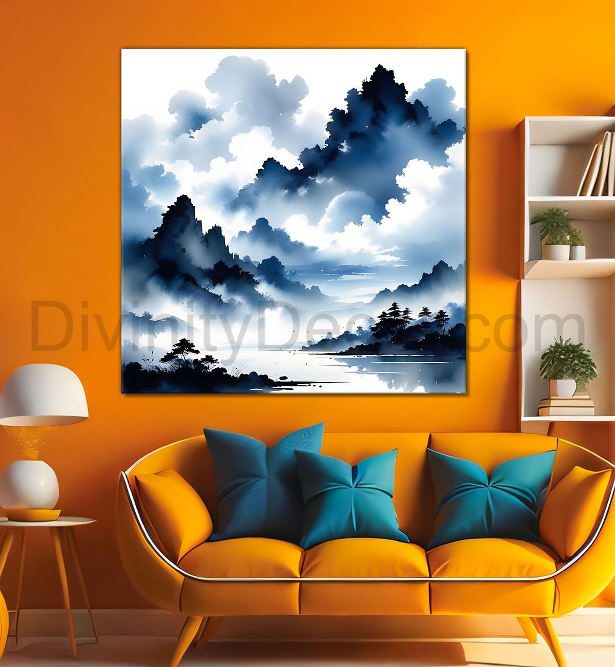 Mountains in the clouds water colour painting   24X24  - Nature Art -S-96