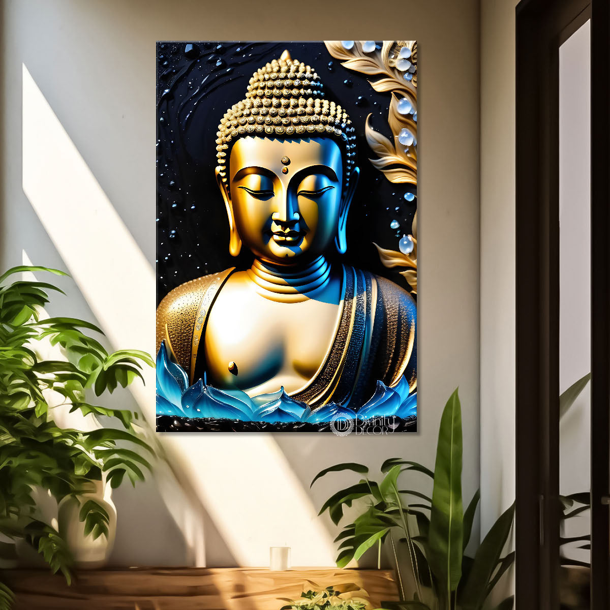 Golden buddha with black textured painting  - Buddha-V-96