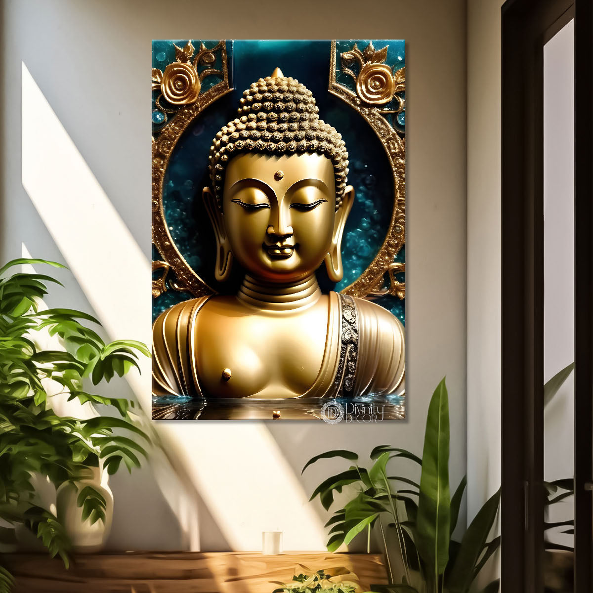Golden buddha with golden background painting  - Buddha-V-98