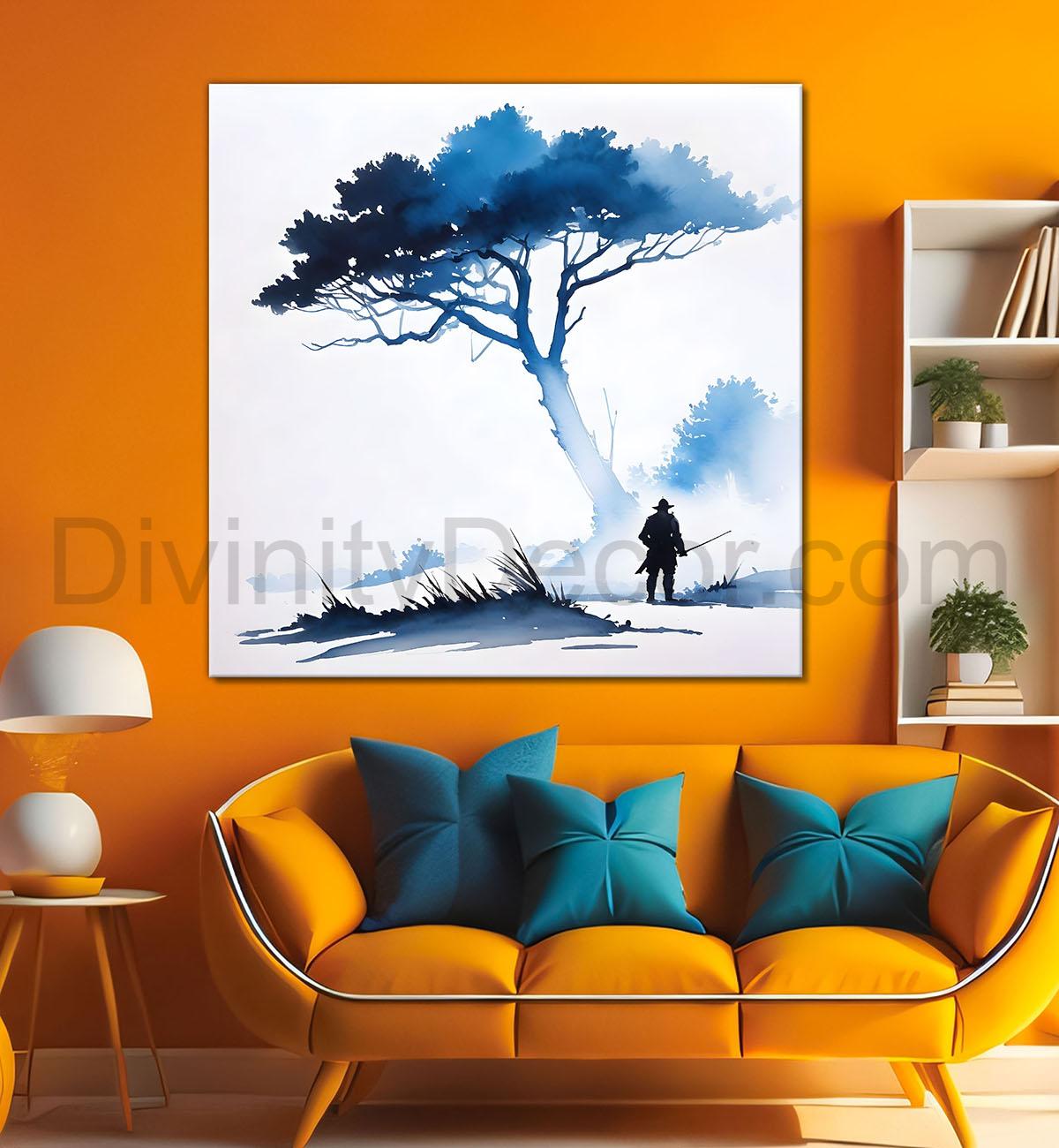 A man with tree in water colour painting    24X24  - Nature Art -S-98