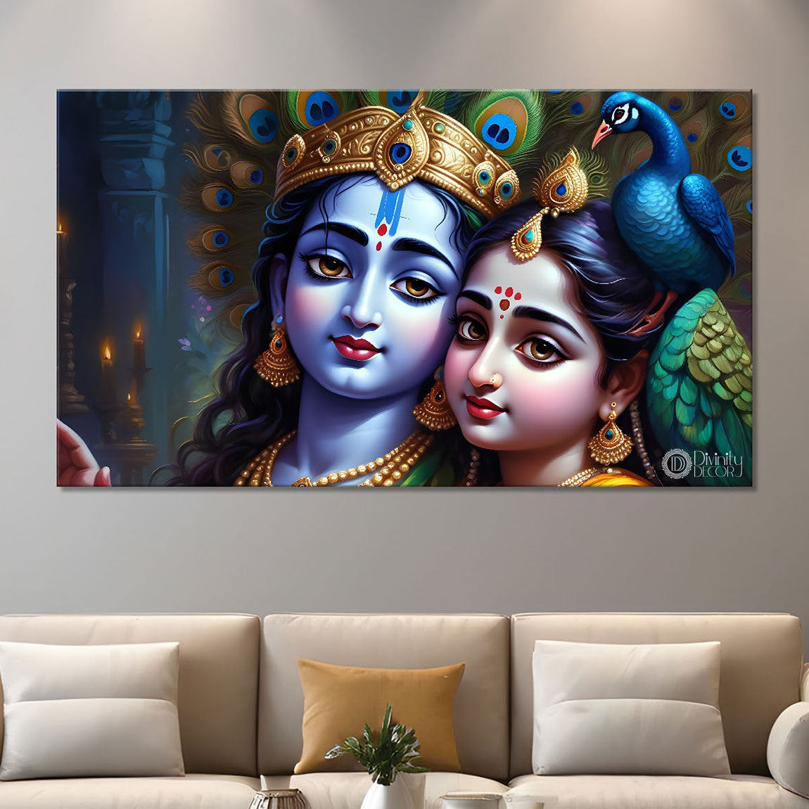 Blue face Krishna and Radha with blue painting Canvas Painting - Design - Krishna-99