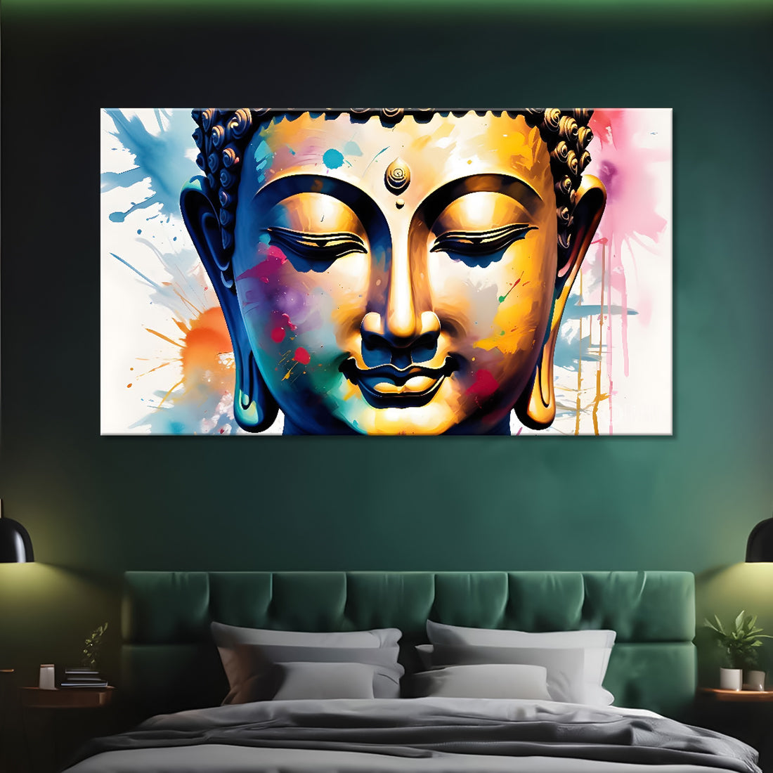 Buddha face in colors textured painting Canvas Wall Painting - Buddha-99