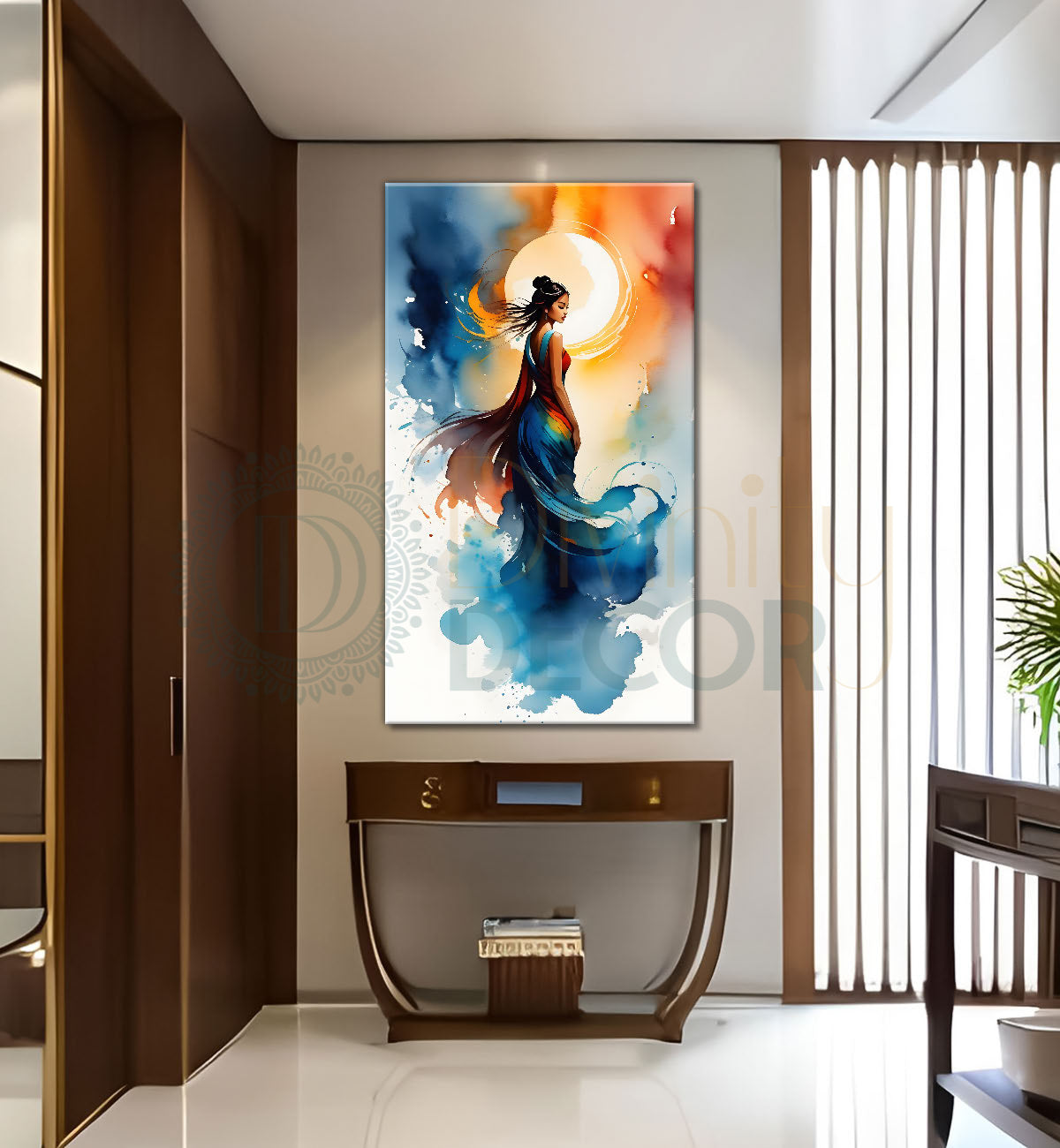 A lady in colourful background water colour painting Canvas Painting - Nature Art -V-99