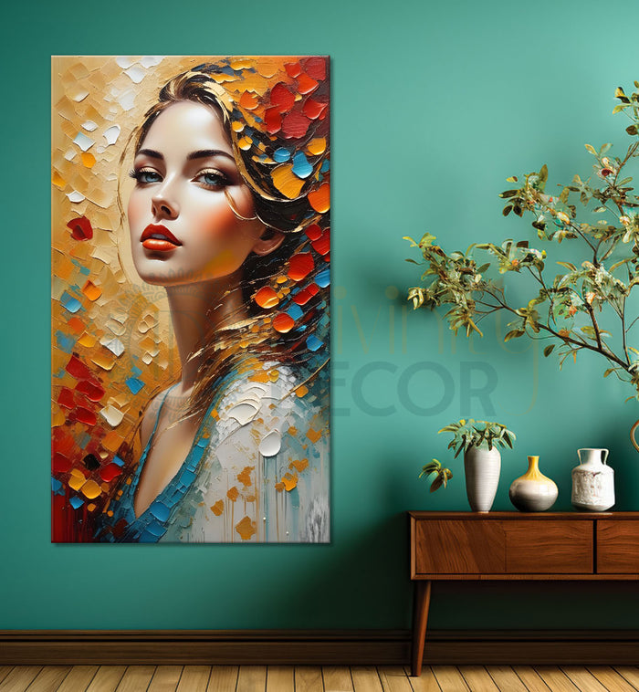 Woman with colourful background oil painting Canvas Painting - Design - Modern-V-9