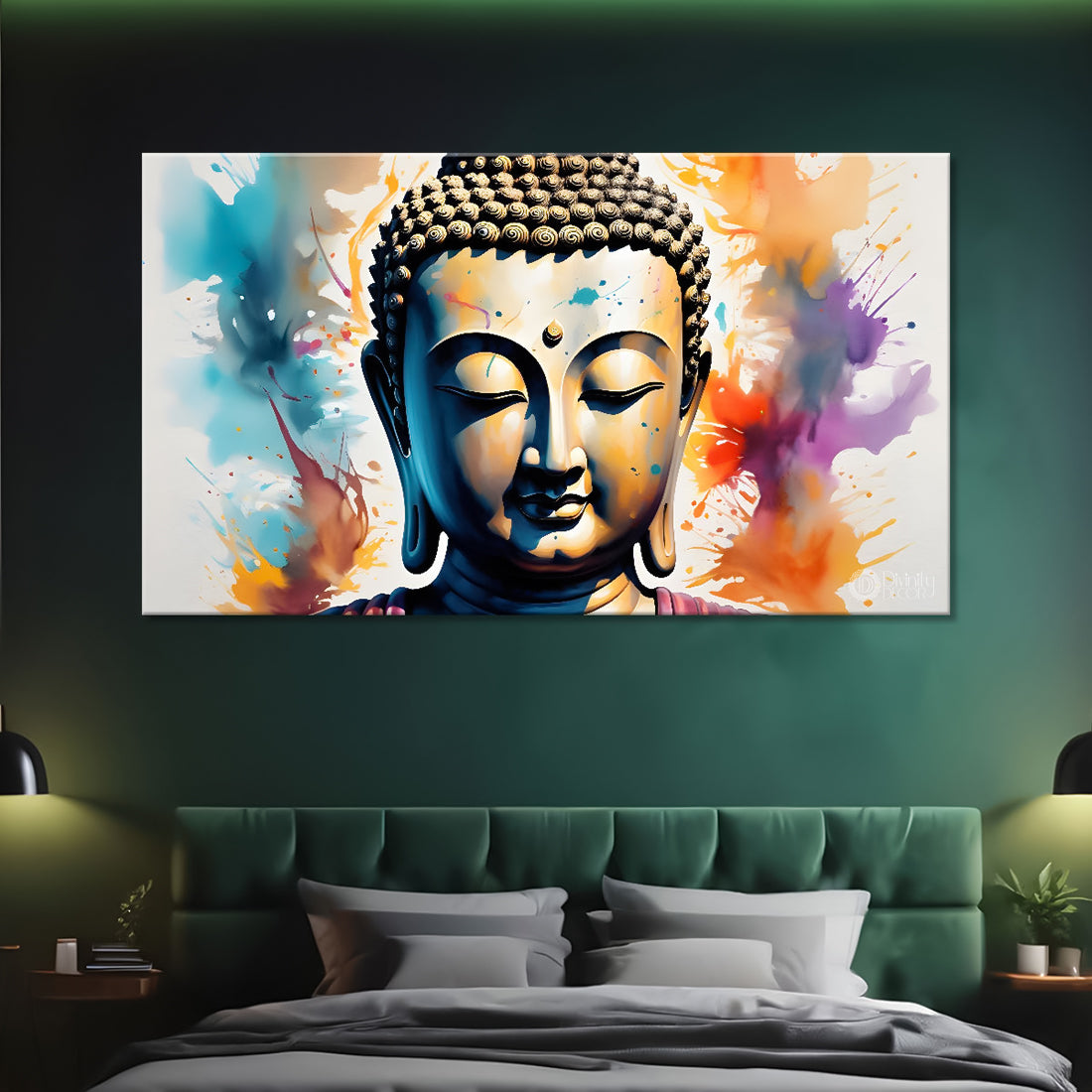 Buddha face in colors textured painting Canvas Wall Painting - Buddha-100