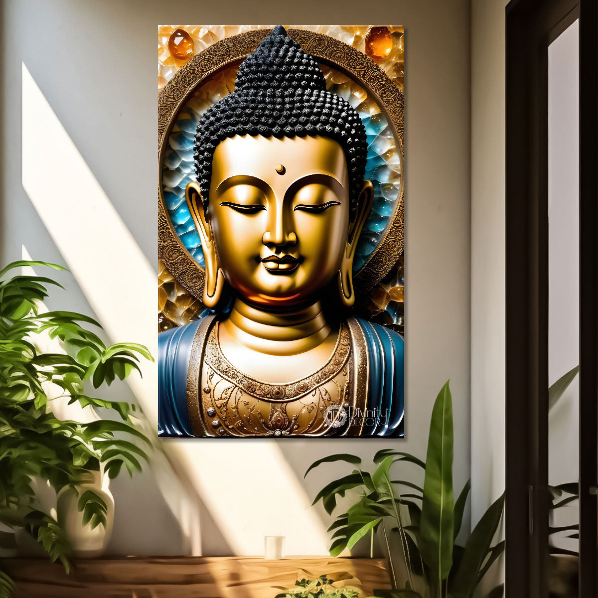 Golden buddha with blue chakra painting  - Buddha-V-101