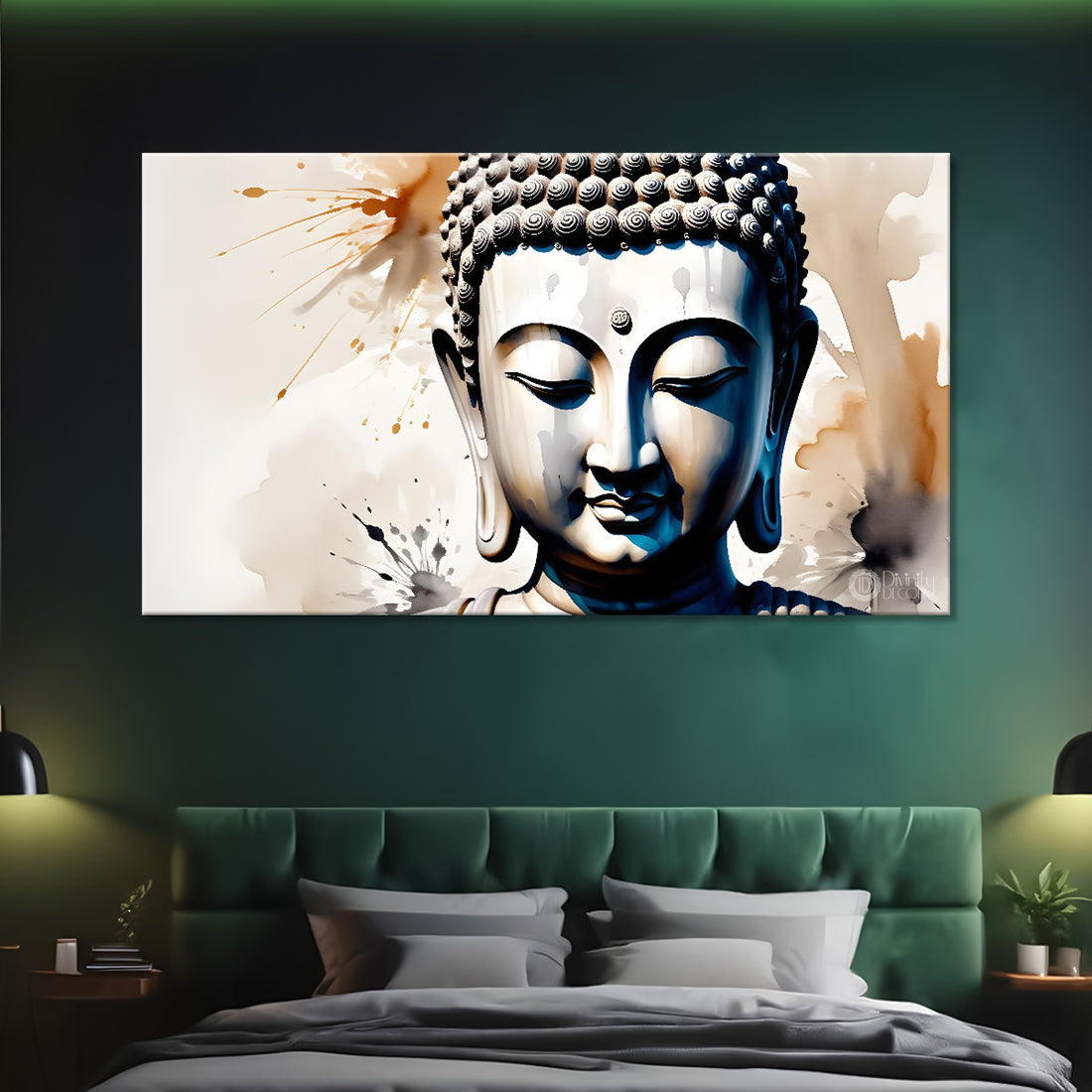 Buddha face in light textured background painting Canvas Wall Painting - Buddha-101