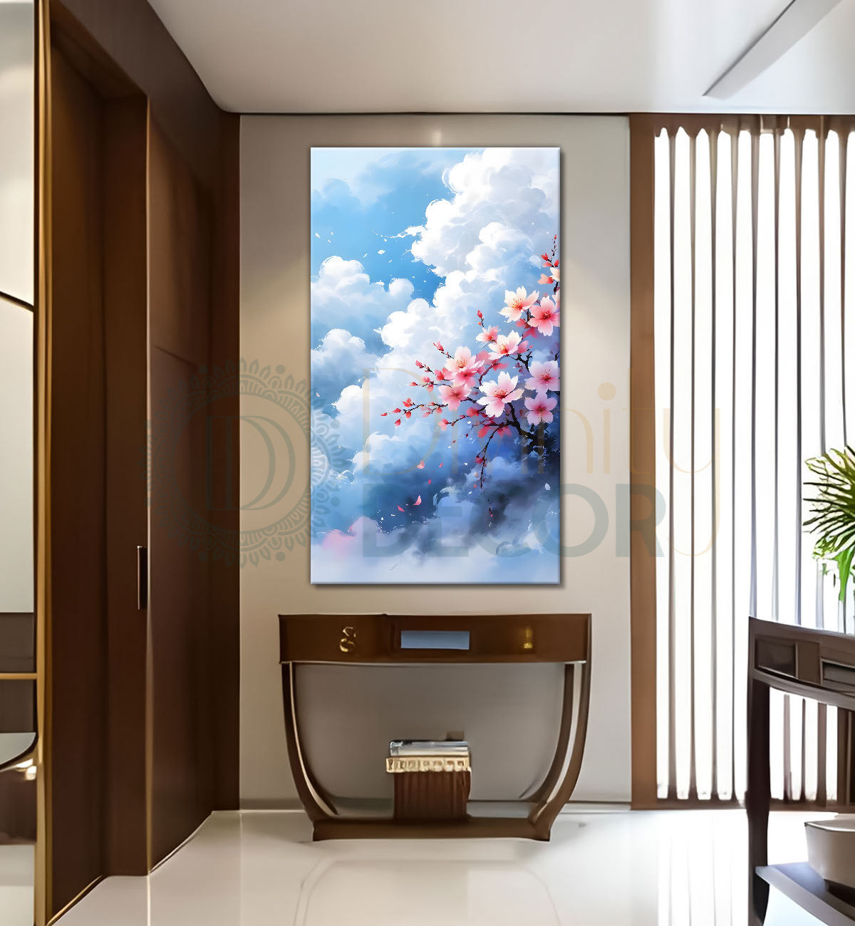 Clouds with beautiful pink flowers textured painting Canvas Painting - Nature Art -V-101