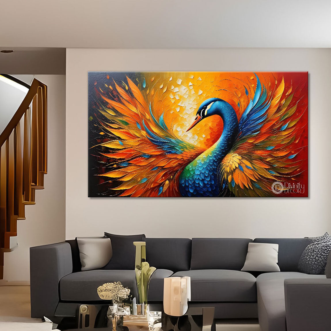 Colorful peacock textured art Canvas Painting - Design - Modern-L-102