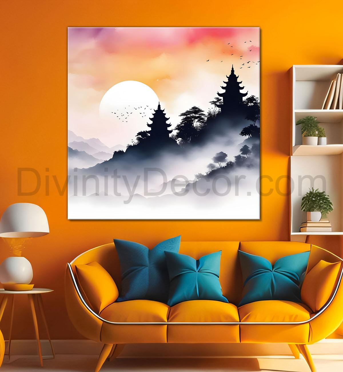 Trees with sunset painting 24X24  - Nature Art -S-102