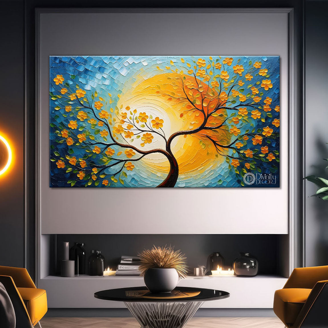 Orange flower tree in textured modern art - Design - Tree-102