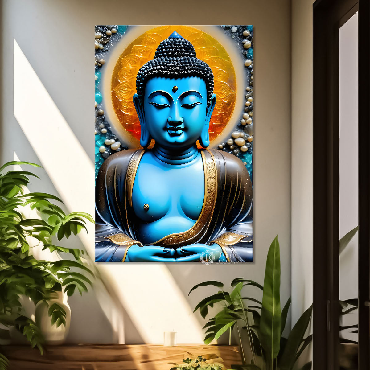 Blue buddha with orange chakra painting - Buddha-V-102