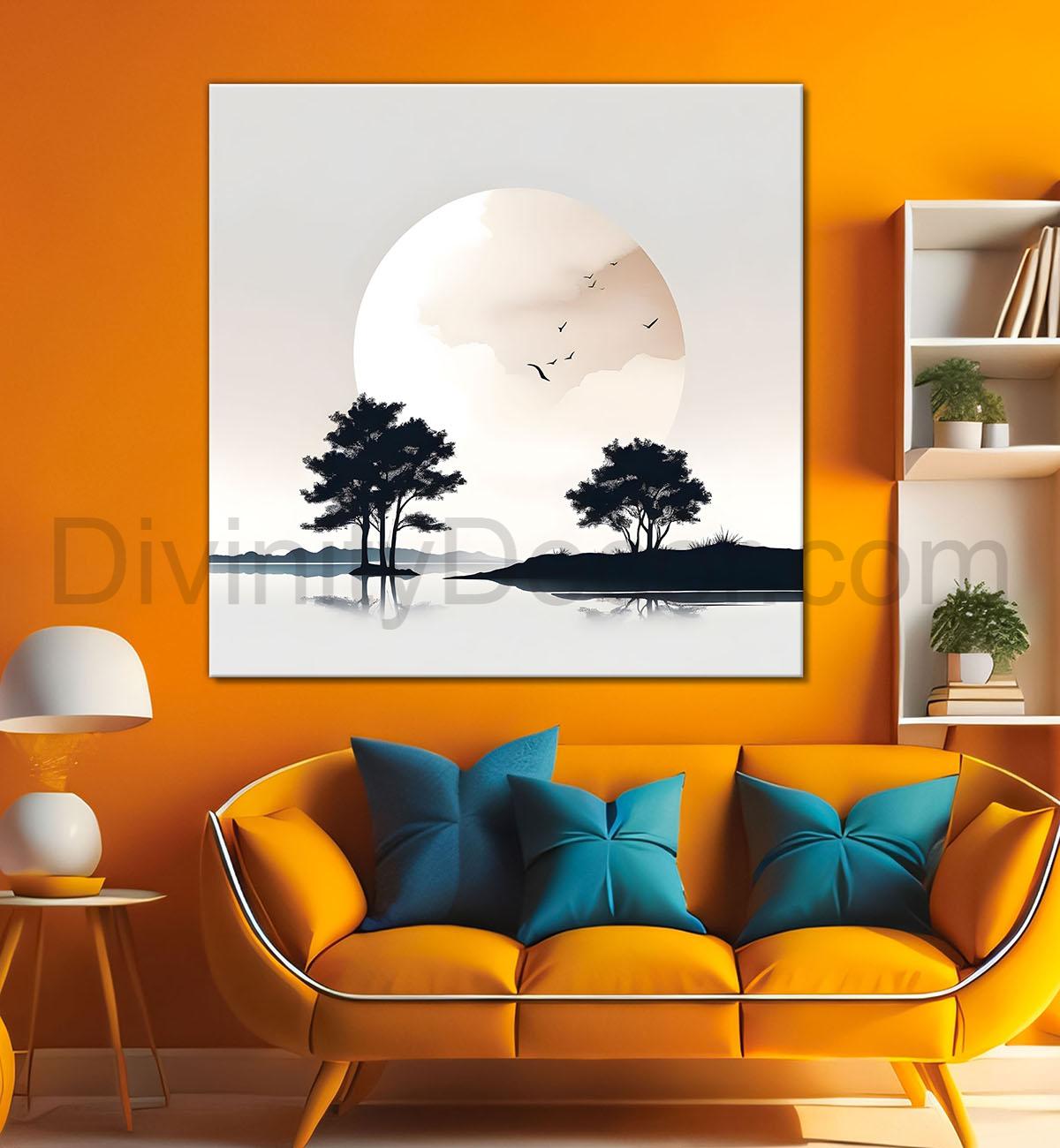 Trees with moon painting 24X24  - Nature Art -S-103