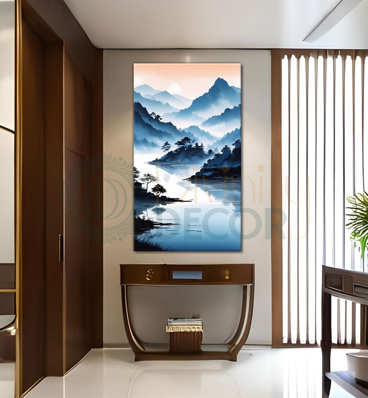 Mountains with lake in water colour painting Canvas Painting - Nature Art -V-103