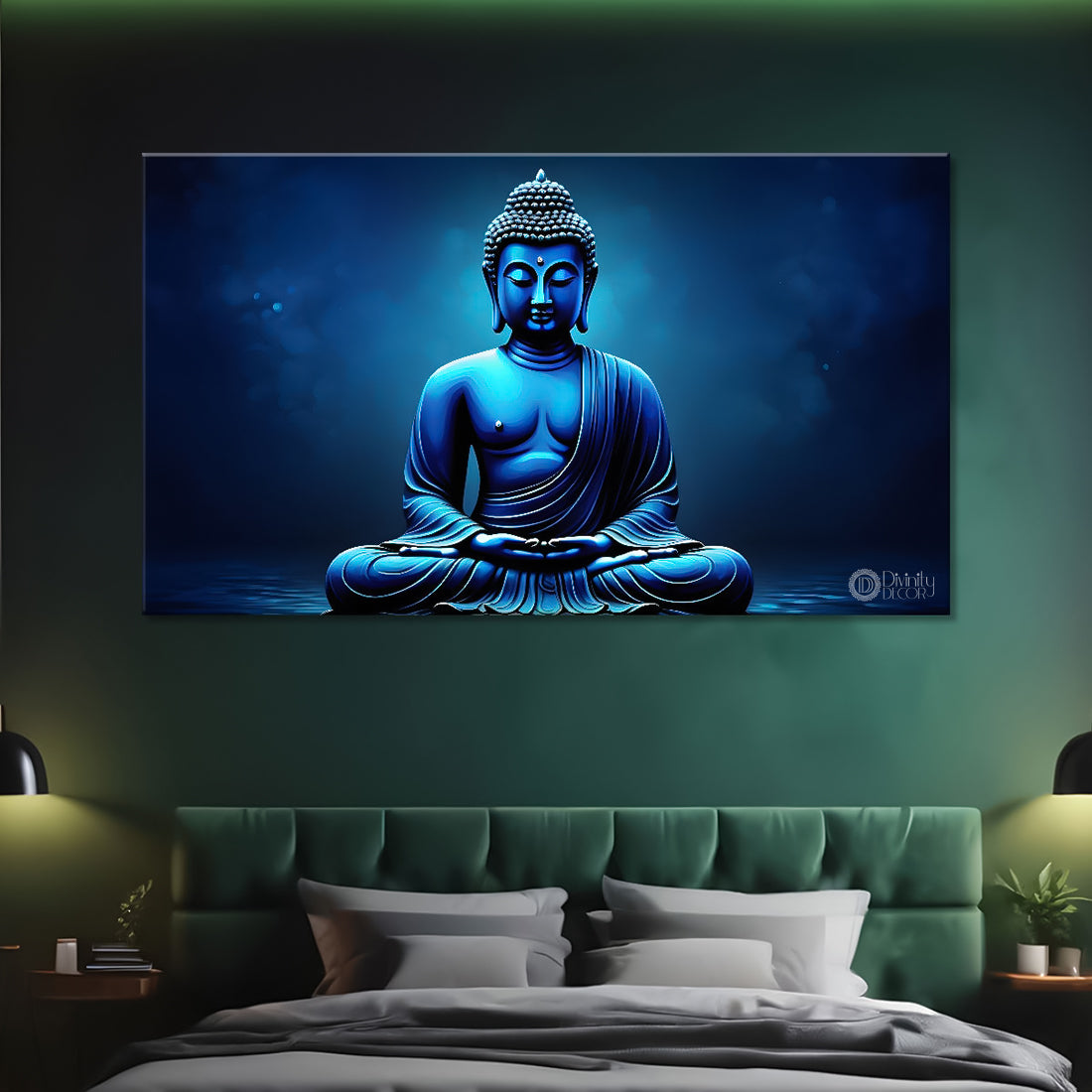 Buddha in blue textured painting Canvas Wall Painting - Buddha-105