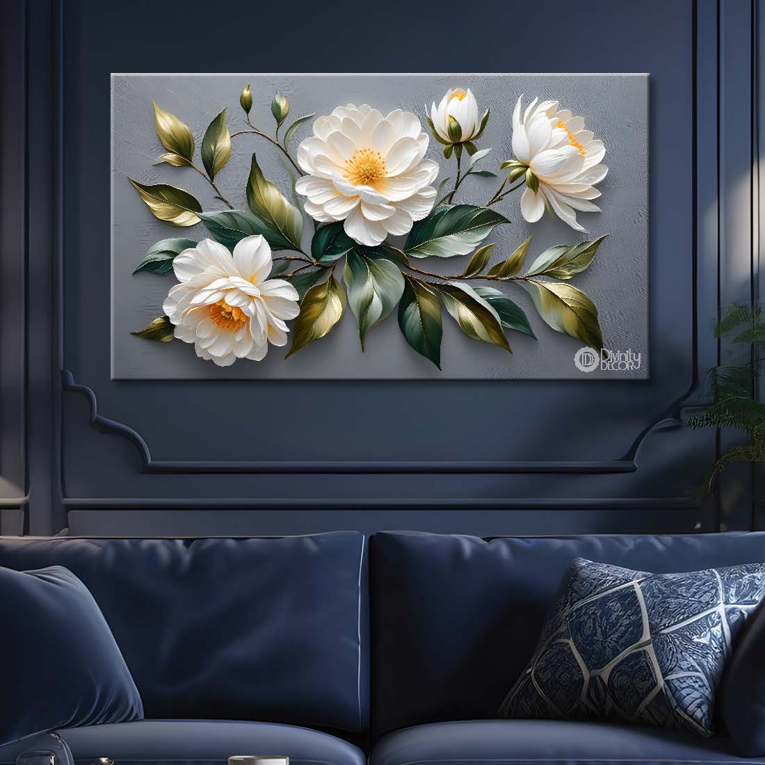 White flowers with grey textured painting- Design - Flower-105