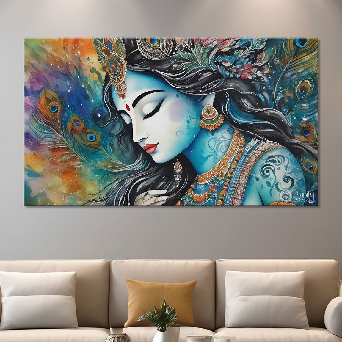 Radha with colorful background painting Canvas Painting - Design - Krishna-105
