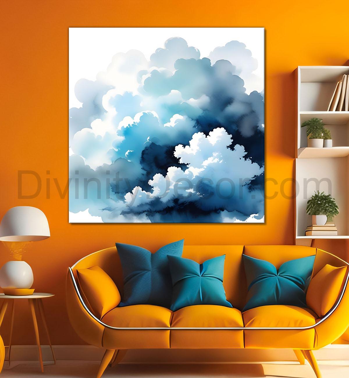 Clouds textured water colour painting 24X24  - Nature Art -S-105