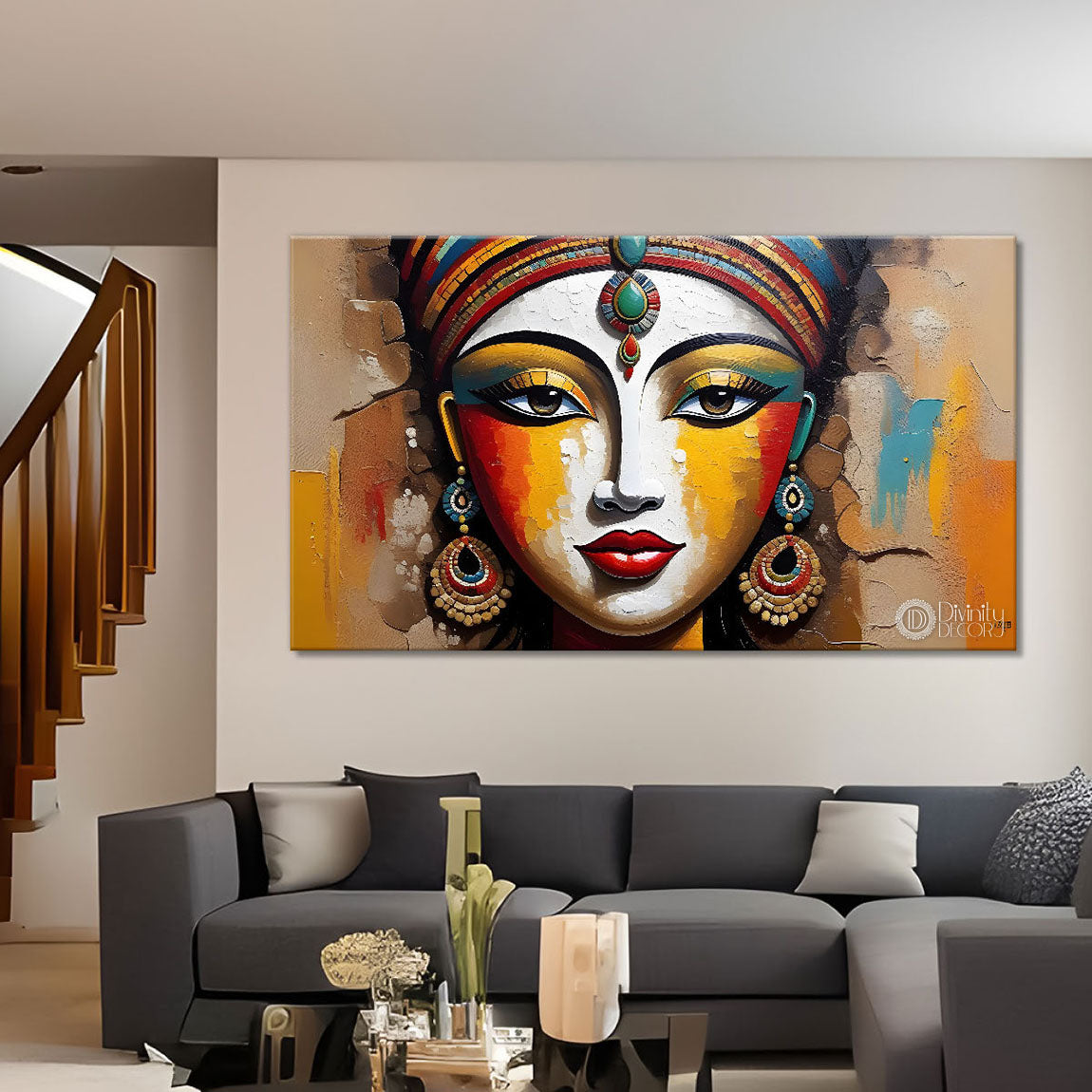 Woman face textured art Canvas Painting - Design - Modern-L-105