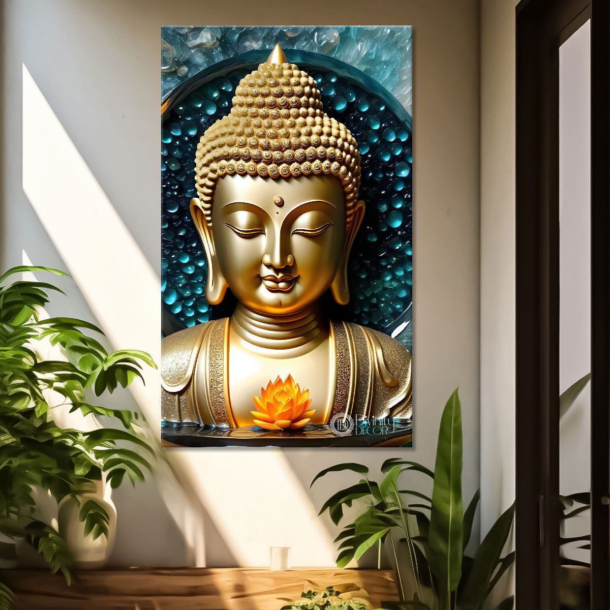 Golden buddha with blue background painting - Buddha-V-106