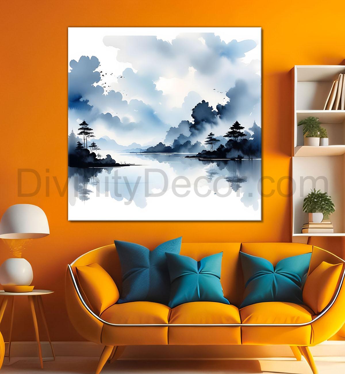 Clouds textured water colour painting  24X24 - Nature Art -S-106