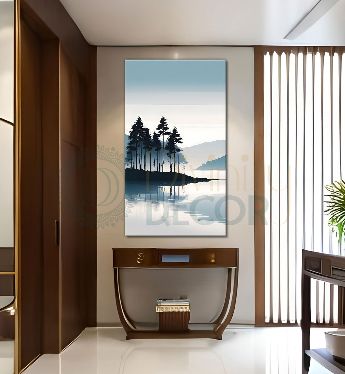 Mountains with river and trees in textured water colour painting Canvas Painting - Nature Art -V-107