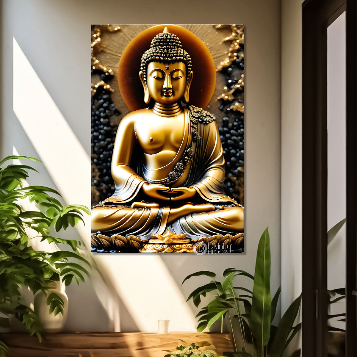 Golden buddha with golden background painting - Buddha-V-108