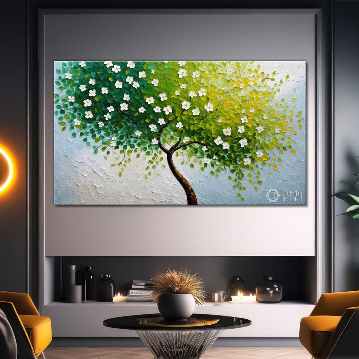 Green tree in bright textured modern art - Design - Tree-108