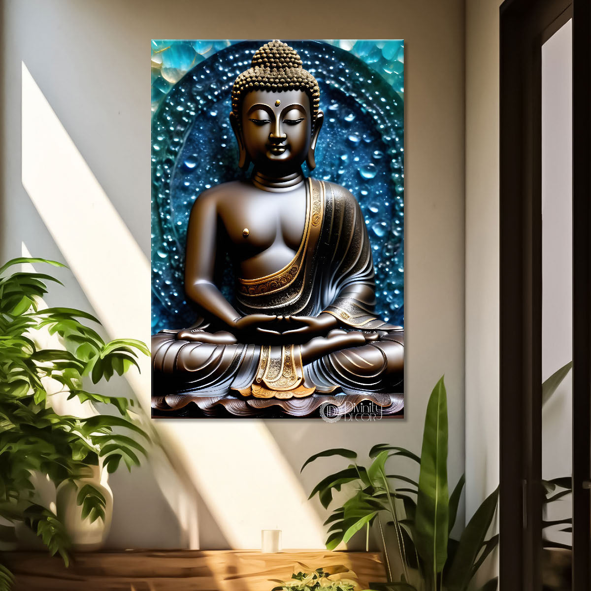 Brown textured buddha with blue background  - Buddha-V-109