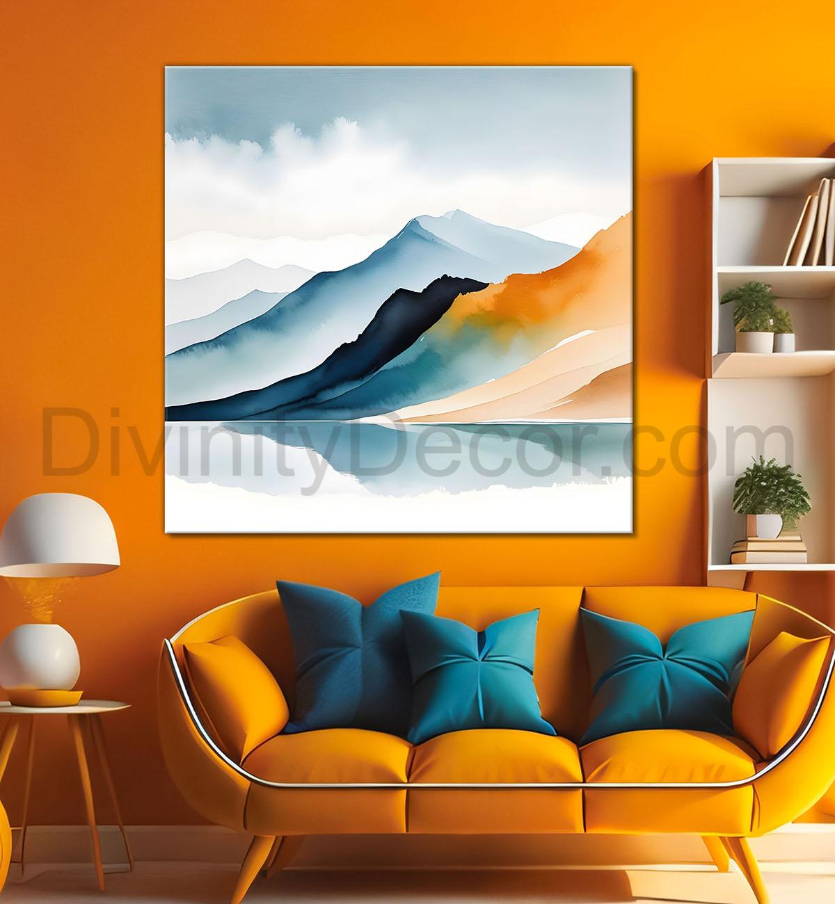 Mountains  in textured water colour painting 24X24   - Nature Art -S-109