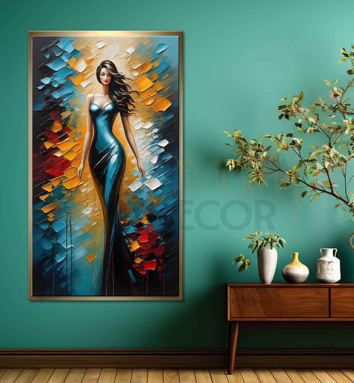 Woman with colourful background oil painting Canvas Painting - Design - Modern-V-10