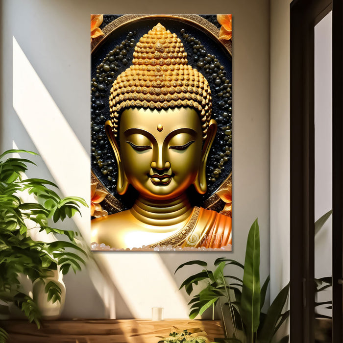 Golden buddha face with dark background   - Buddha-V-110