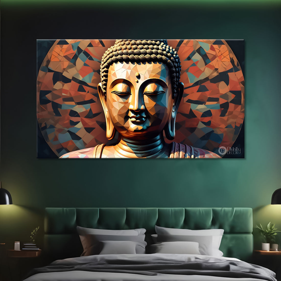 Golden buddha in orange background painting Canvas Wall Painting - Buddha-110