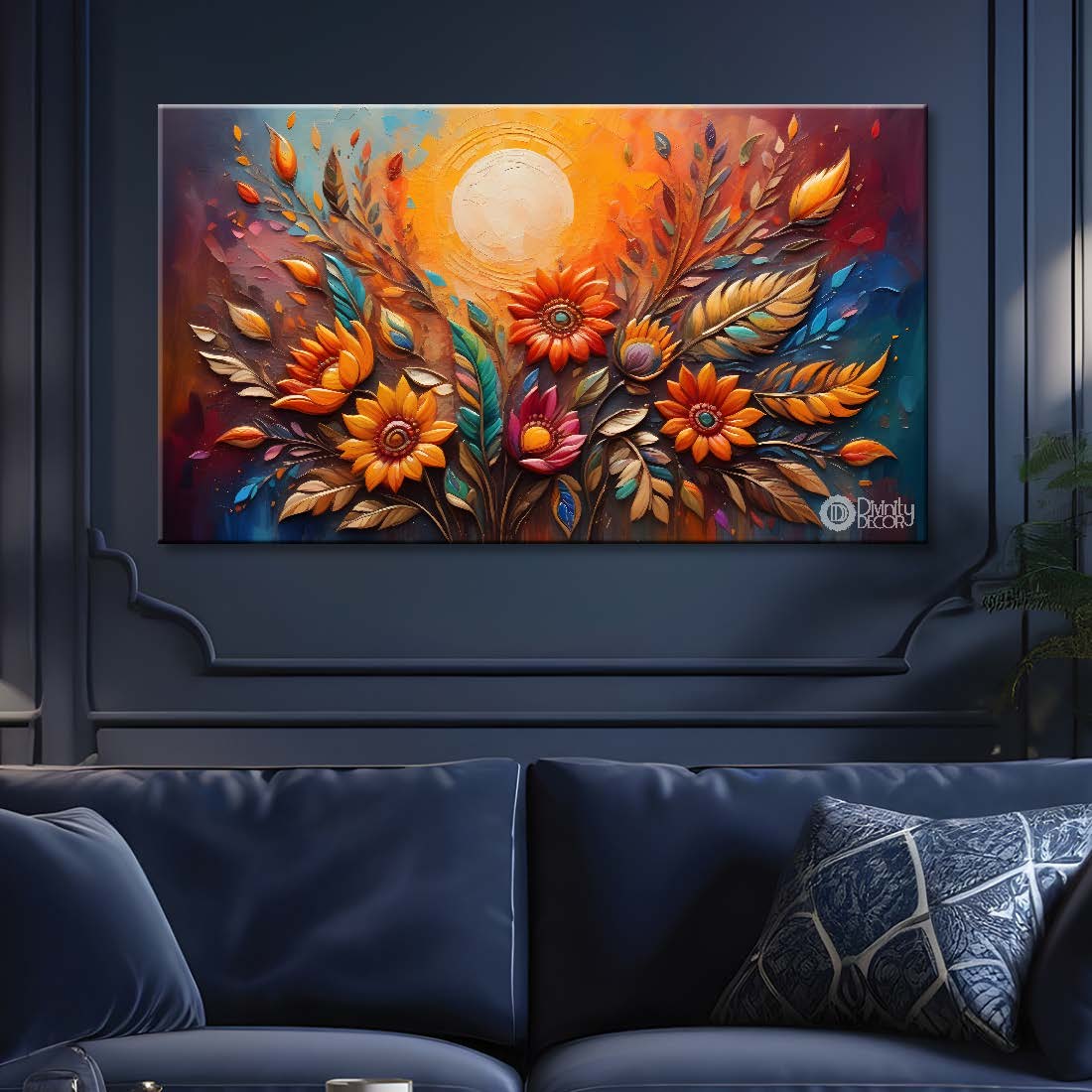 Colorful flowers with sunset textured background painting- Design - Flower-113