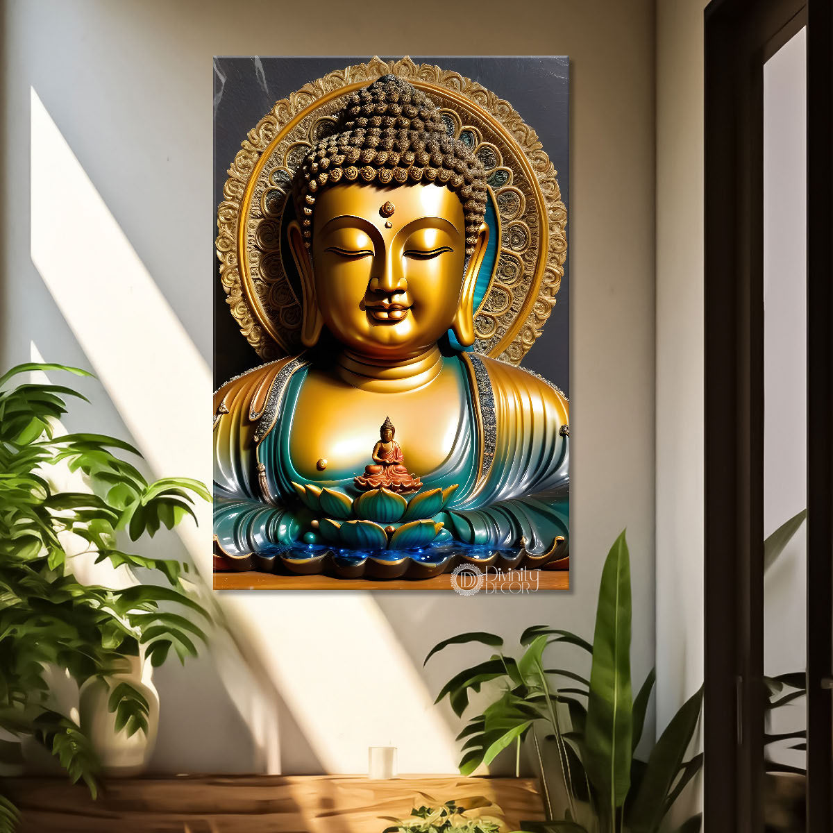 Golden textured buddha with golden chakra  - Buddha-V-113
