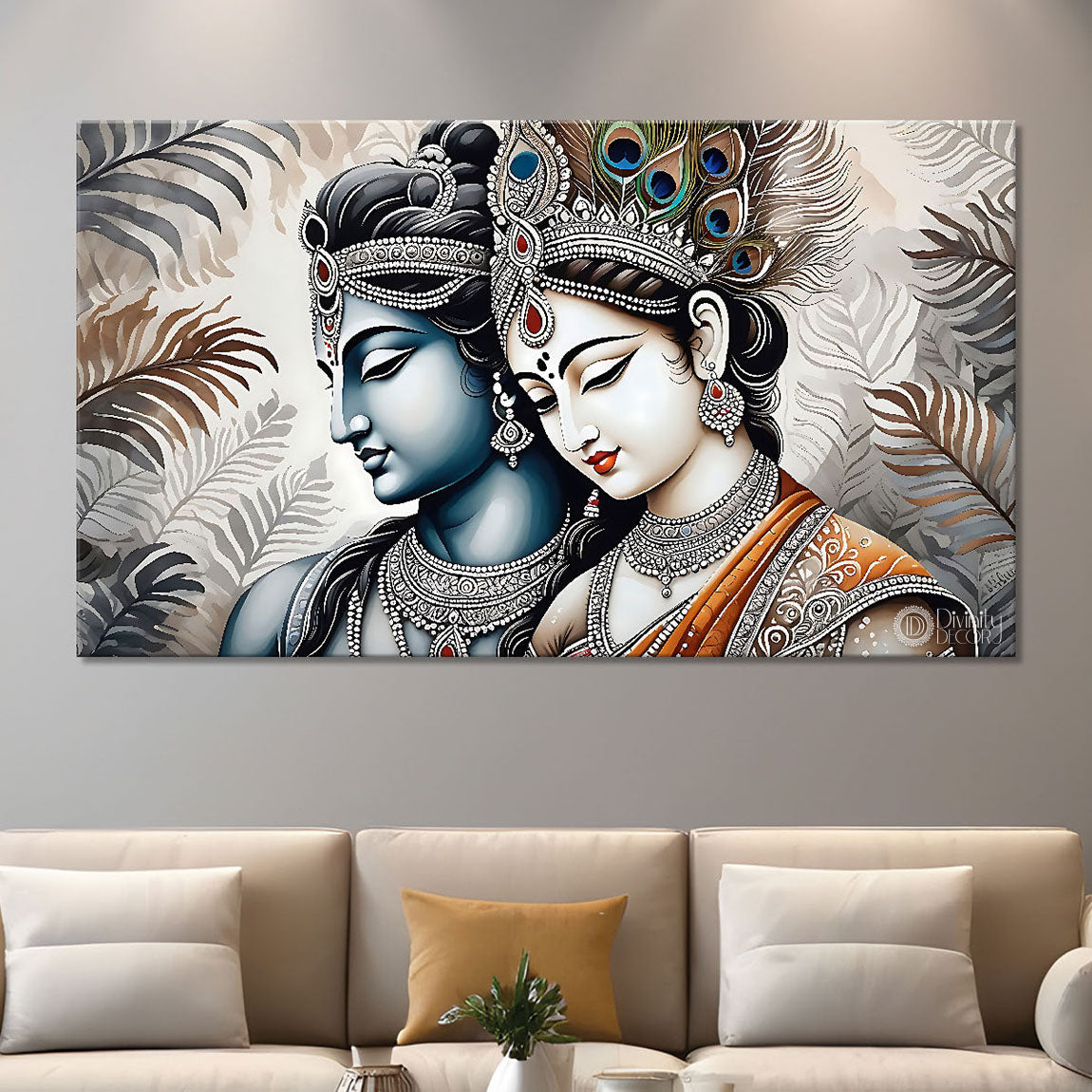 Krishna and Radha with off white background painting Canvas Painting - Design - Krishna-113