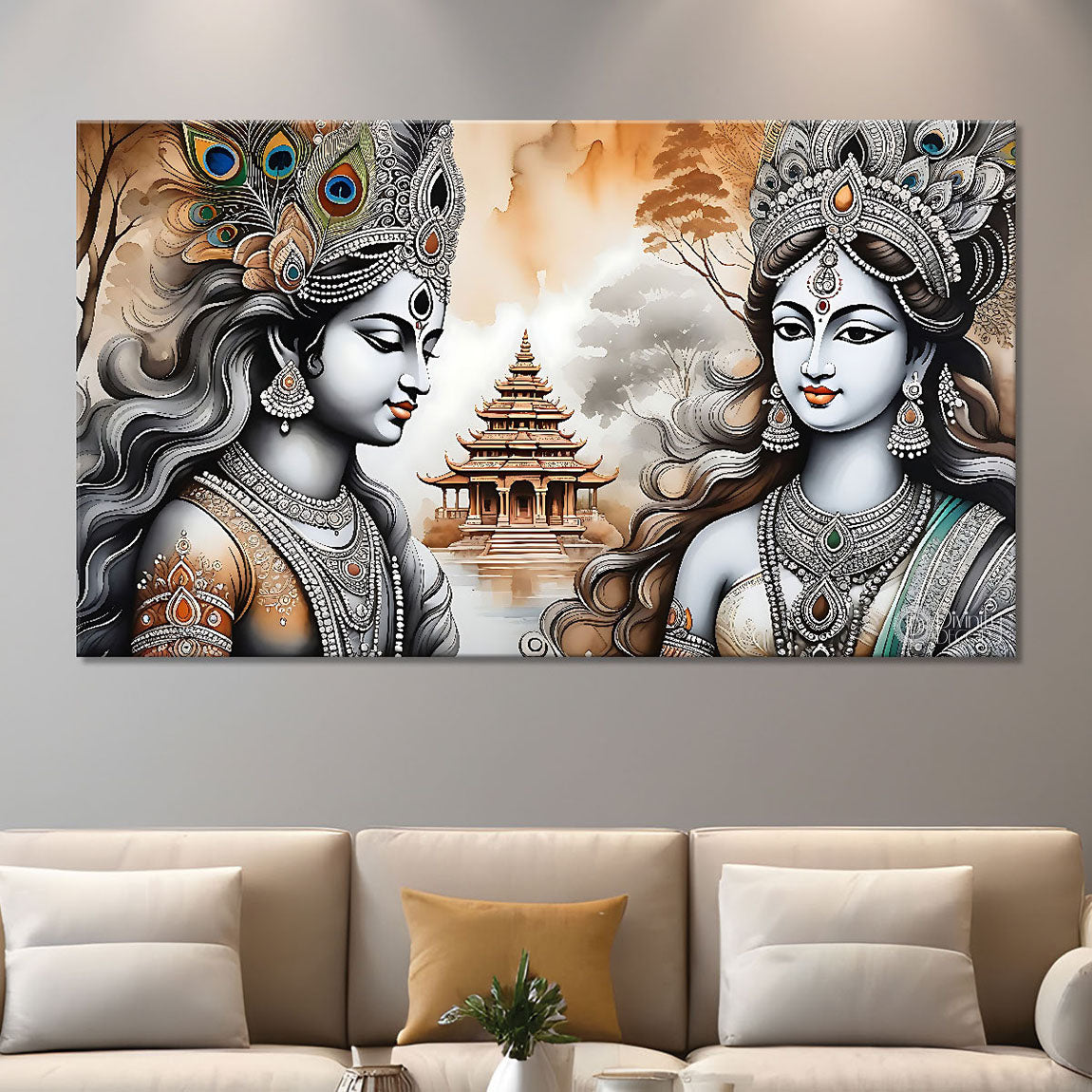 Krishna and Radha with off white background painting Canvas Painting - Design - Krishna-114