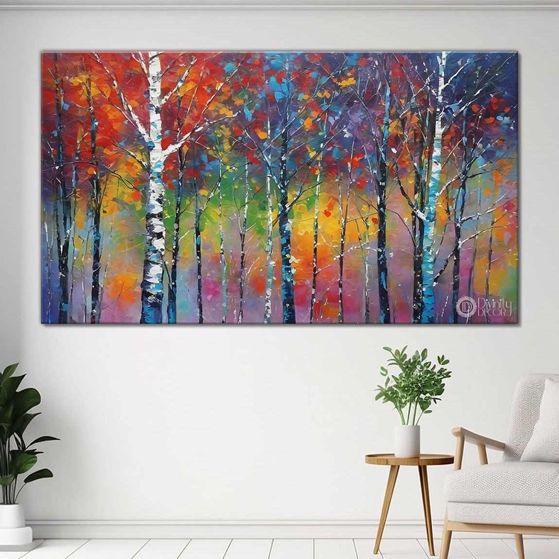 Colorful trees in textured natural art Canvas Painting - Nature Art -114