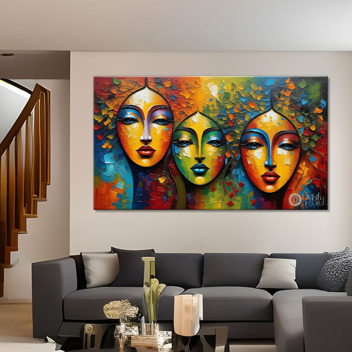 Women faces textured art Canvas Painting - Design - Modern-L-114